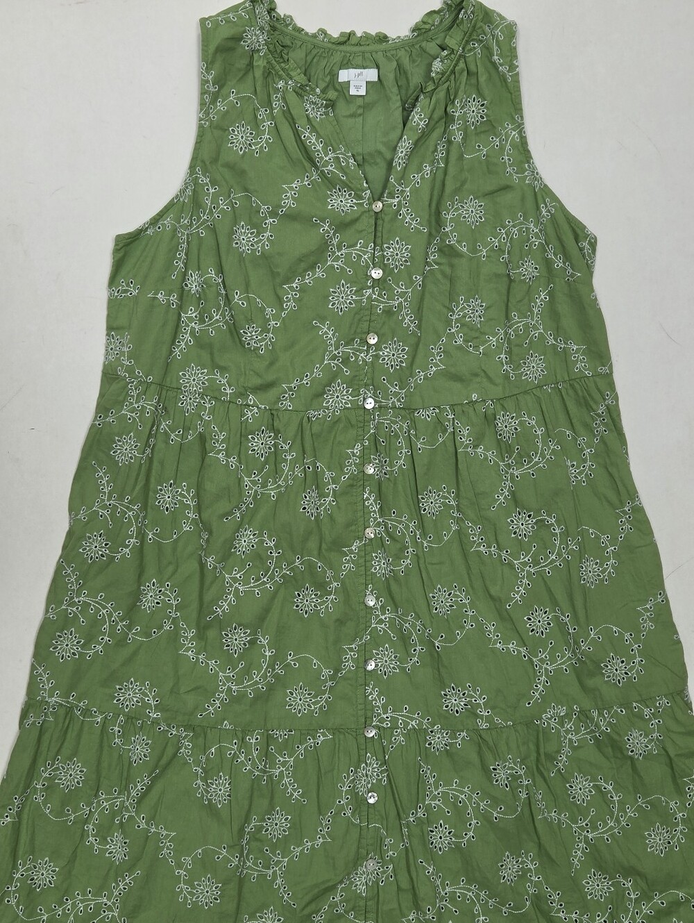 J. Jill Embroidered Cottagecore Cotton Eyelet Tiered Button down Maxi Dress XL
